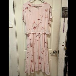 VINTAGE Coldwater Creek Midi Dress Floral Pink Woman's Size 12P 3 Small Stains